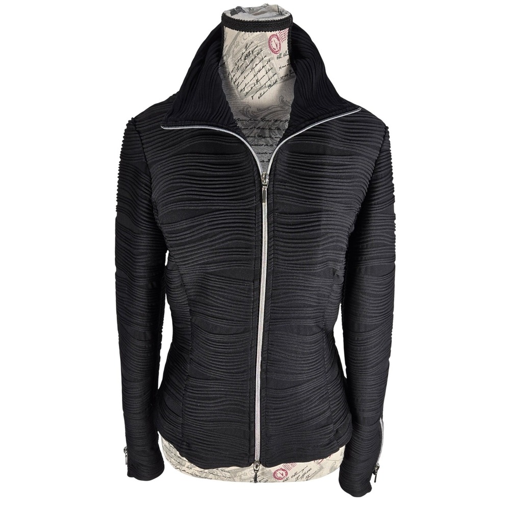 Joseph Ribkoff Jacket Womens 12 Black Textured Ripple Zip Up EUC